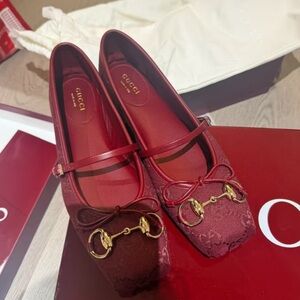 Gucci Red Flats with Gold Accents